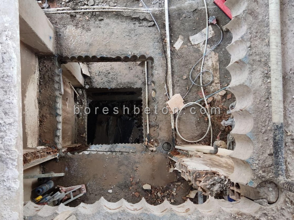 برش بتن برای ایجاد حفره آسانسور ساختمان 6 طبقه